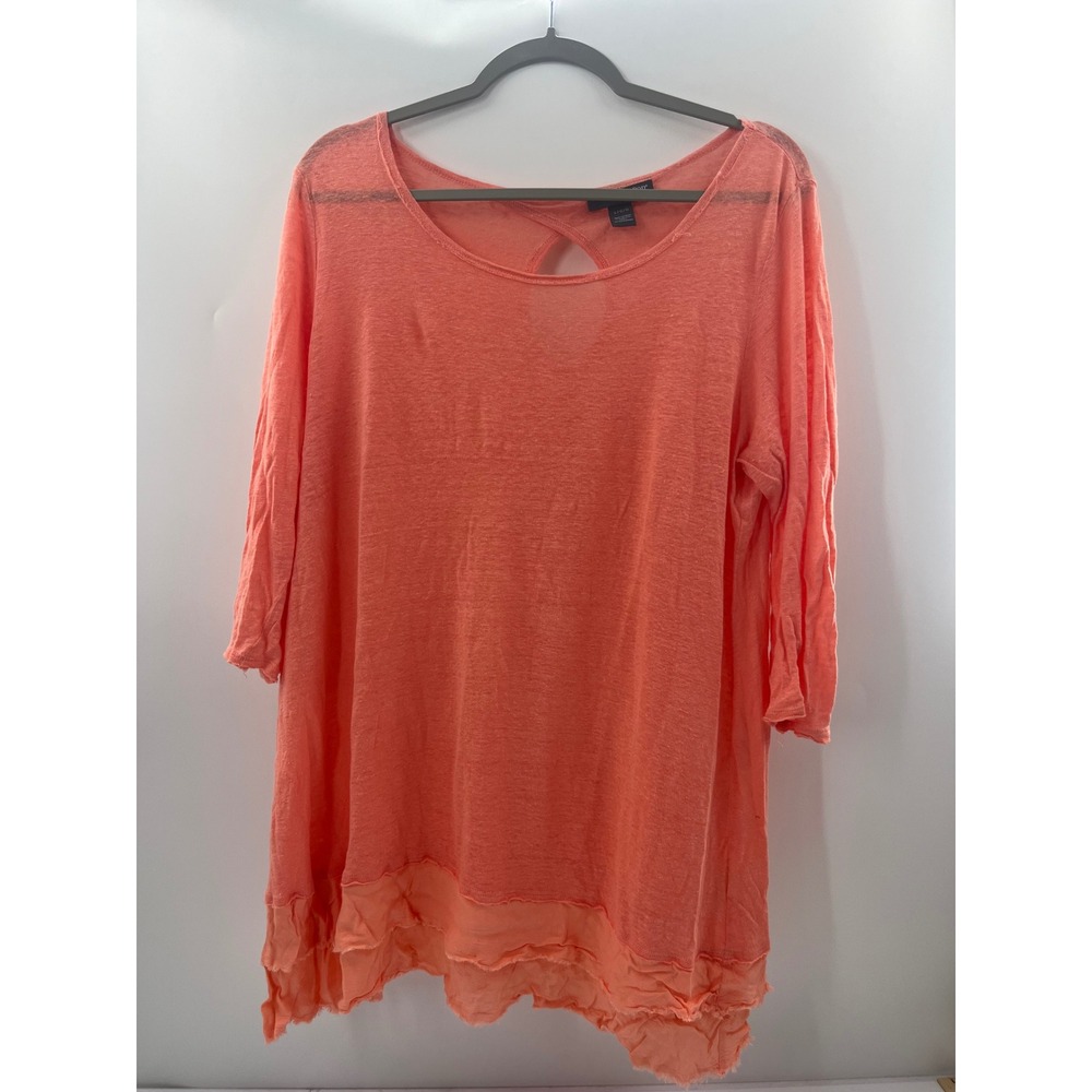 A Pea in the Pod Maternity Coral Orange Slub Knit Tunic Top Layered Hem Large
